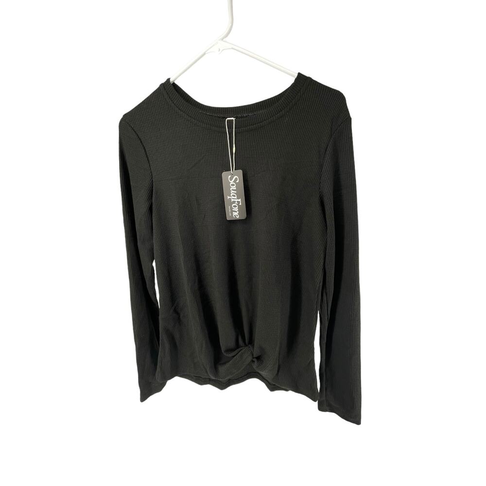NWT SouqFone Black Thermal Waffle Knit Knit Waist Long Sleeve Top Women's Medium